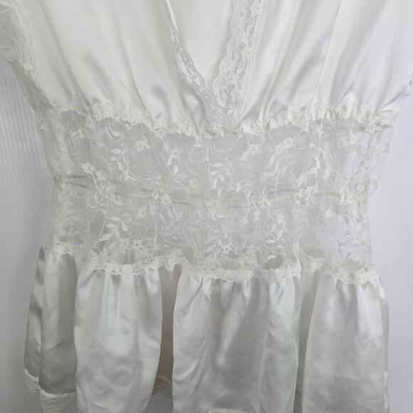 Jaclyn Smith Vintage 90s Satin Lace Lingerie Top Off White Sheer Waist Large - Picture 6 of 7